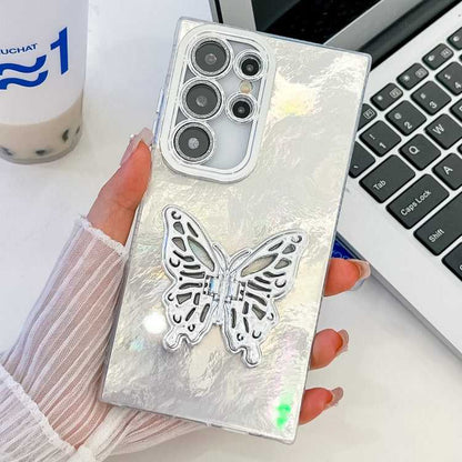 Überzug Glitzer Textur Schmetterlingshalter TPU Handyhülle mit Linsenfolie, For Samsung Galaxy S25 Ultra 5G