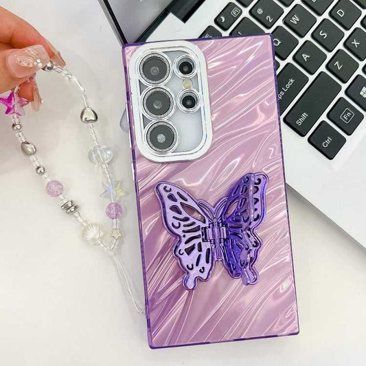 Beschichtung Glitter Objektiv Film Textur Schmetterling Halter Armband Telefon Fall, For Samsung Galaxy A36 5G