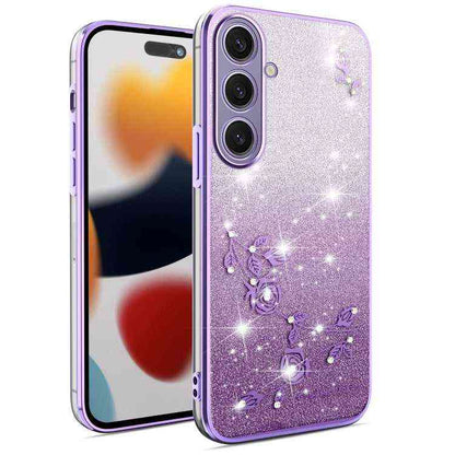 All-Inclusive-Telefonhülle mit Farbverlauf und Glitzerblume, For Samsung Galaxy A36, For Samsung Galaxy S25 5G, For Samsung Galaxy S25+ 5G, For Samsung Galaxy S25 Ultra 5G, For Samsung Galaxy A16 5G, For Samsung Galaxy A06 4G, For Samsung Galaxy S24 FE 5G