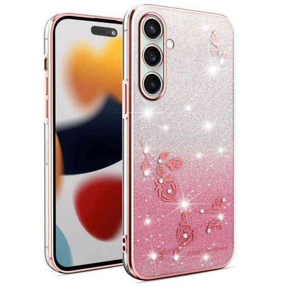 All-Inclusive-Telefonhülle mit Farbverlauf und Glitzerblume, For Samsung Galaxy A36, For Samsung Galaxy S25 5G, For Samsung Galaxy S25+ 5G, For Samsung Galaxy S25 Ultra 5G, For Samsung Galaxy A16 5G, For Samsung Galaxy A06 4G, For Samsung Galaxy S24 FE 5G