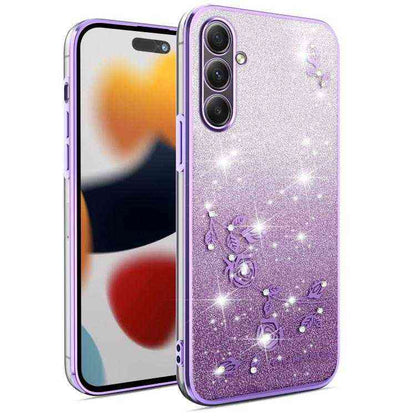 All-Inclusive-Telefonhülle mit Farbverlauf und Glitzerblume, For Samsung Galaxy A36, For Samsung Galaxy S25 5G, For Samsung Galaxy S25+ 5G, For Samsung Galaxy S25 Ultra 5G, For Samsung Galaxy A16 5G, For Samsung Galaxy A06 4G, For Samsung Galaxy S24 FE 5G